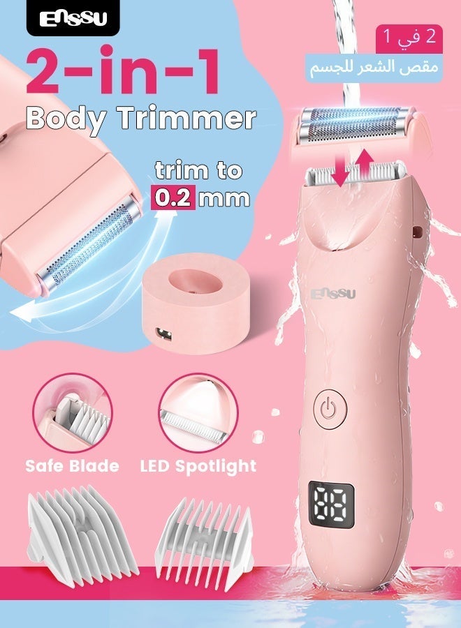 ENSSU Bikini Trimmer for Women - 2 in 1 Pubic Hair Trimmer IPX7 Waterproof, Razors for Women with LED Light & USB Charge, Painless Electric Shaver with Ceramic Blade for Bikini Legs Arm Underarm - Image 5